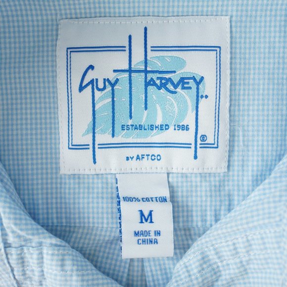 Guy Harvey Button Up Long Sleeve Shirt Gingham Marlin Fish Embroidered Men Sz M - Picture 4 of 14